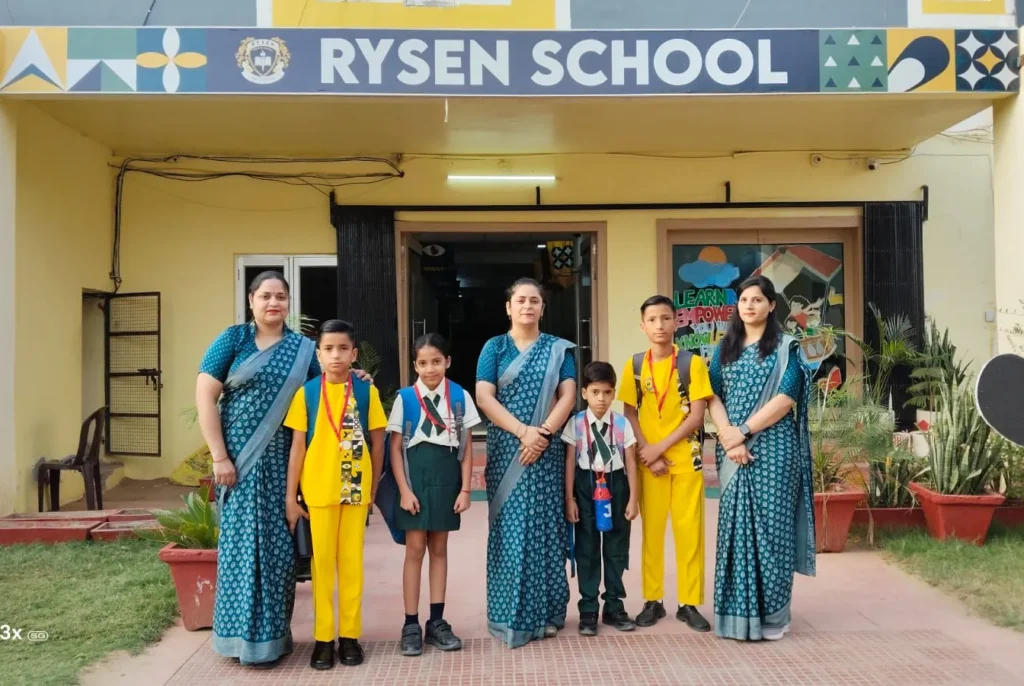 Students participating in school celebrations and educational programs at Rysen School Bikaner promoting confidence and overall personality development.