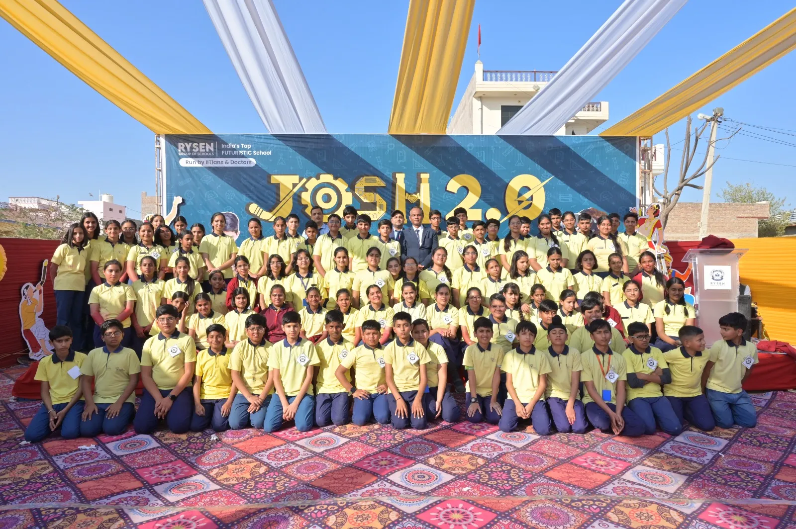 Students and teachers celebrating successful completion of JOSH 2.0 experiential learning event at Rysen School Bikaner.